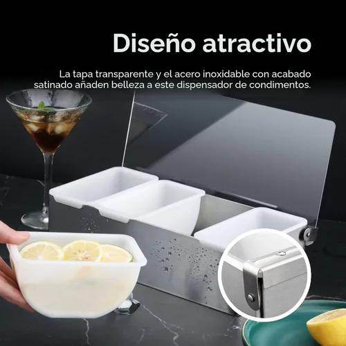 Vista 6 de New Star Foodservice Dispensadores de condimentos de grado restaurante con múltiples compartimentos (plata, 3 compartimentos)