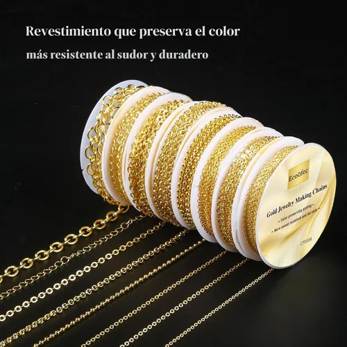 Vista 4 de Ecoofor Cadenas de collar de oro para hacer joyas, 62.3 pies, 8 rollos de cadenas de joyería para hacer collares, pulseras y joyas con anillos
