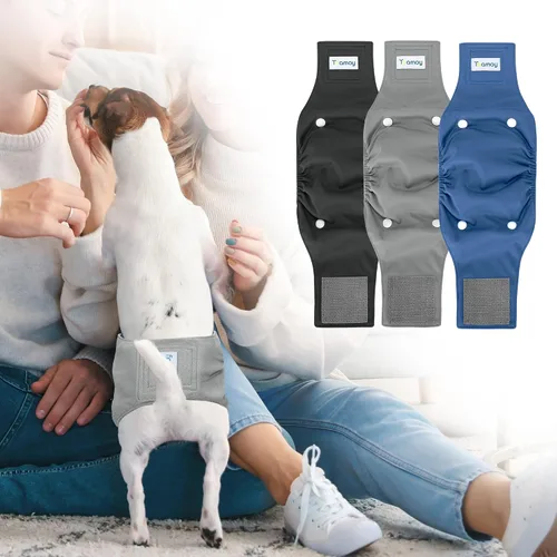 Vista 6 de Teamoy Bandas para el vientre para perros machos con almohadillas extraíbles, reutilizables, lavables, con forro gris (paquete de 3), L1 Reusable
