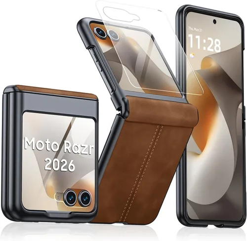 Vista 21 de para Samsung Galaxy Z Flip 7 Funda con protección de bisagras y protector de pantalla incorporado, funda de cuero mate de policarbonato ultradelgada
