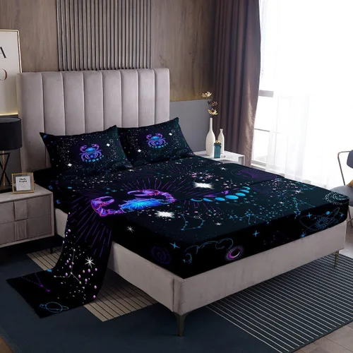 Vista 7 de Erosebridal Aries - Juego de sábanas tamaño individual de nebulosa hippie y astrología del zodiaco psicodélico, juego de sábanas psicodélico