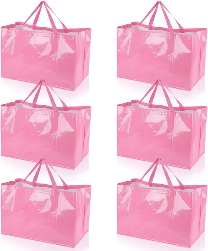 Vista 14 de Shappy 6 Piezas Bolsas de Compra Extragrandes Reutilizables con Asas, Bolsas de Comestibles Tejidas Coloridas de Plástico Impermeable