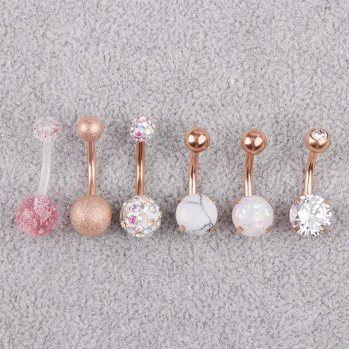 Vista 3 de CZCCZC - Piercing para ombligo de acero inoxidable 14G, piedra de mármol, para mujer y niña Anillos de ombligo de piedra mezclada natural Joyería