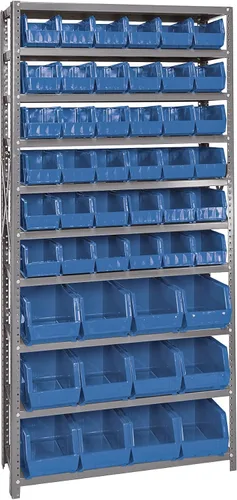 Vista 215 de Quantum QSBU-245BK Heavy Duty Shelving Unit with (7) Shelves and (24) QUS245 Black Bins for Garage Warehouse Storage Distribution 400 lb Load