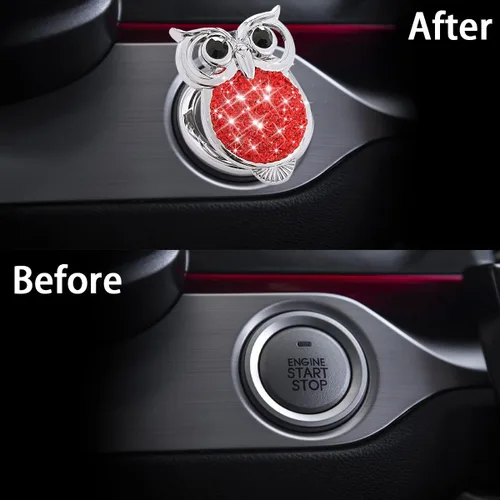 Vista 3 de AUCELI Bling Owl - Cubierta de botón de arranque y parada de motor de automóvil, calcomanía protectora de diamantes de imitación para botón