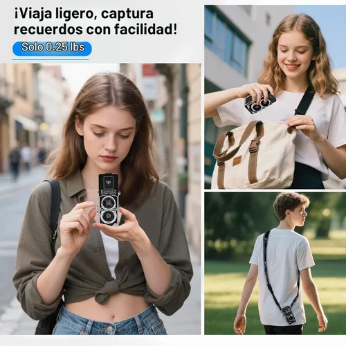 Vista 5 de Redcomets Mini cámara digital retro – Estilo vintage TLR apuntar y disparar cámara de vlogging de enfoque automático, compacta y portátil, tarjeta