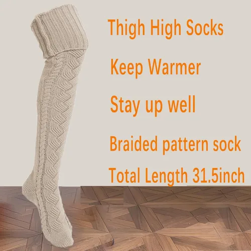 Vista 8 de YELAIVP Calcetines altos de punto trenzado para mujer, calcetines por encima de la rodilla, calentadores de piernas extra largos