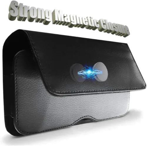 Vista 3 de Funda de cuero prémium para hombre con clip para la cadera con correa para cinturón, fuerte soporte para teléfono, funda de transporte compatible