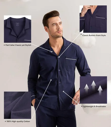 Vista 3 de DAVID ARCHY - Pijama de algodón con botones para hombre