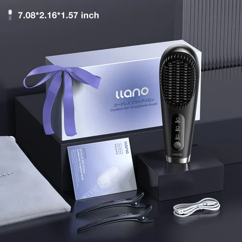 Vista 7 de Llano Cepillo alisador de pelo inalámbrico, [actualizado en 2024] 6400 mAh USB recargable, ligero mini peine alisador portátil
