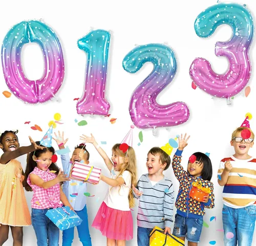 Vista 4 de Globos de números grandes de 40 pulgadas, globos del número 0 para decoraciones de fiesta de cumpleaños Número 0-espacio de color degradado