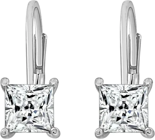 Vista 2 de Tienda Essentials Aretes de plata de ley con cierre de palanca de corte princesa hechos con circonita cúbica Infinite Elements