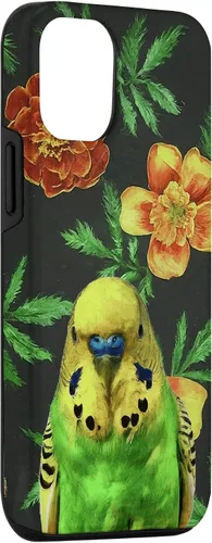 Vista 3 de iPhone 15 Budgie Marigolds Orange Yellow Vintage Plant Pattern Case