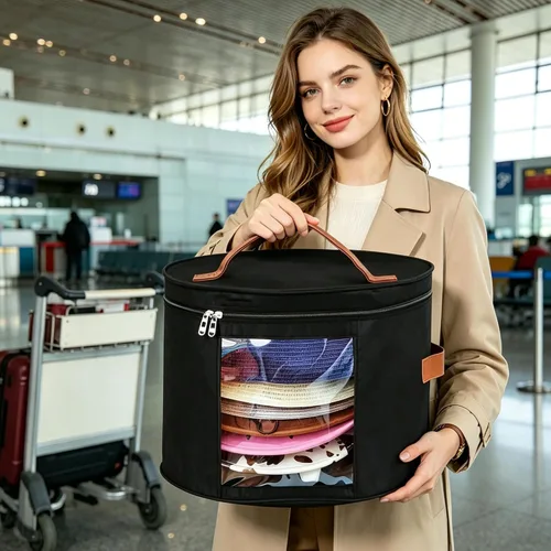 Vista 5 de Memfish Caja de sombreros para mujer, cajas de almacenamiento de 16.93 pulgadas de profundidad x 10.24 pulgadas de alto, organizador grande