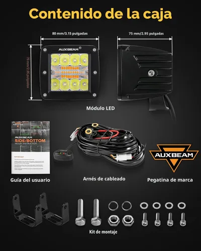 Vista 3 de Auxbeam Cubo luz LED ámbar de 3 pulgadas, 72 W todoterreno, 6 modos dos colores, estroboscópica antiniebla de conducción penetración e inundación