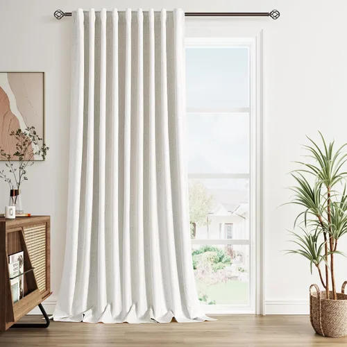 Vista 90 de Nanspring Cortinas de lino 100% opacas para dormitorio, 96 pulgadas de largo, con pestaña trasera, bolsillo para barra, aislamiento térmico, cortina