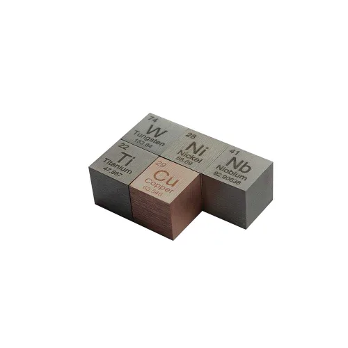 Vista 4 de Juego de 5 cubos de elementos de 0.394 pulgadas (0.394 in), tungsteno, niobio, níquel, cobre, titanio, cubos de densidad de hasta un 99.99% de metal