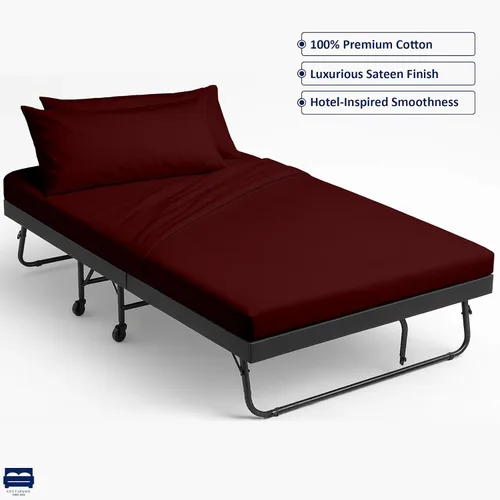 Vista 5 de Cottingon Juego de 4 sábanas para cama de campaña de 25"x75", 100% algodón egipcio, perfectas para camas plegables, individual estrecho, camping