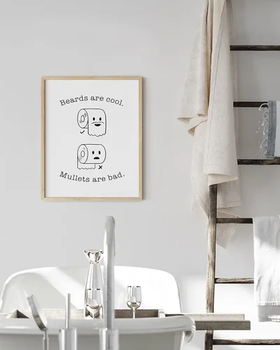 Vista 5 de HAUS AND HUES Decoración Divertida de Baño – Arte de Pared de Barba y Mullet, Letrero Humorístico de Baño, Impresión de Pared Divertida para Baño