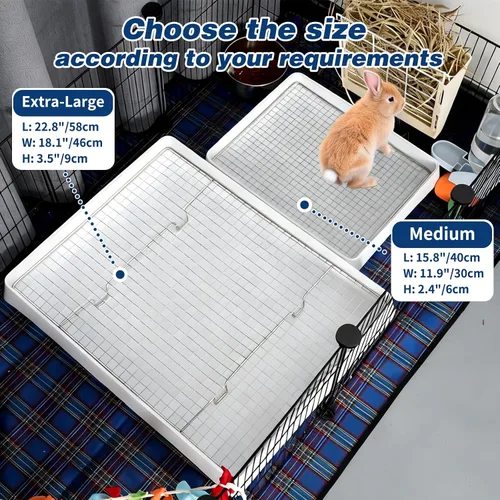 Vista 7 de FHTONGE Bandeja de arena para jaula con agujeros de rejilla de acero, rectangula caja de arena para conejos, inodoro para mascotas, para rata