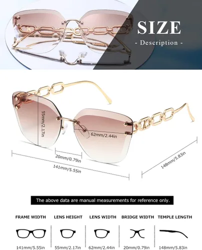 Vista 5 de AEVOGUE - Los lentes de sol para mujer, sin bordes, lentes de corte de diamante, de tamaño grande (AE0534)