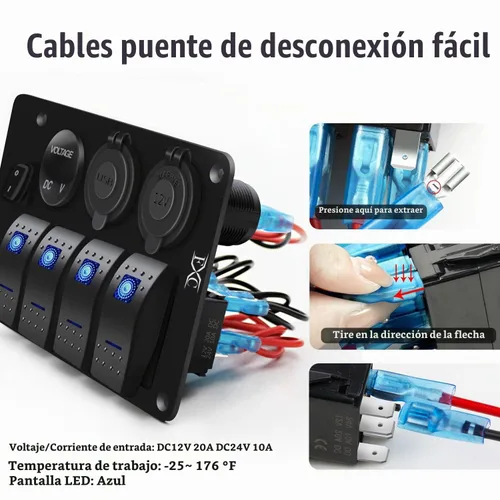 Vista 6 de Panel de Interruptor Basculante de Barco Marino de 4 Posiciones, Color Azul, Interruptor de Palanca Impermeable con Ahorro de Energía para Camión