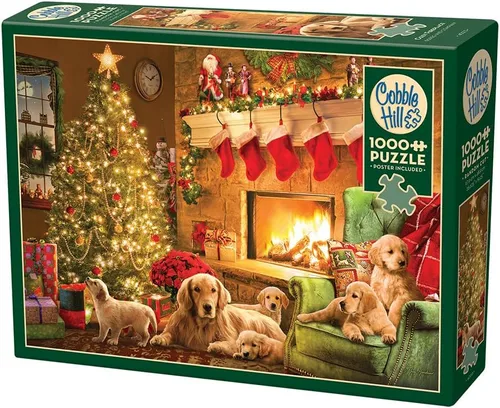 Vista 3 de Rompecabezas de 1000 piezas de Cobble Hill - Gatos navideños - Póster de muestra incluido