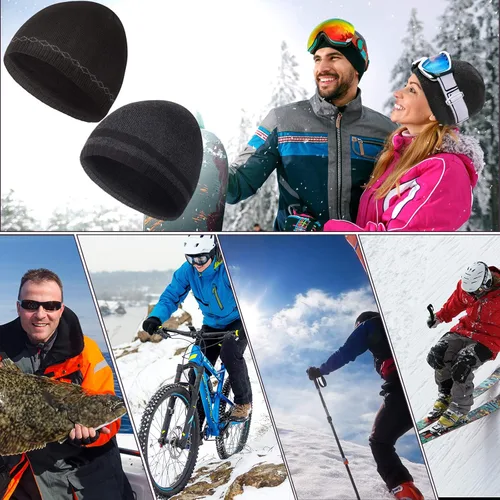 Vista 6 de Gorro de invierno para hombre, cálido, de punto, con puños, para esquí, calavera, forro polar