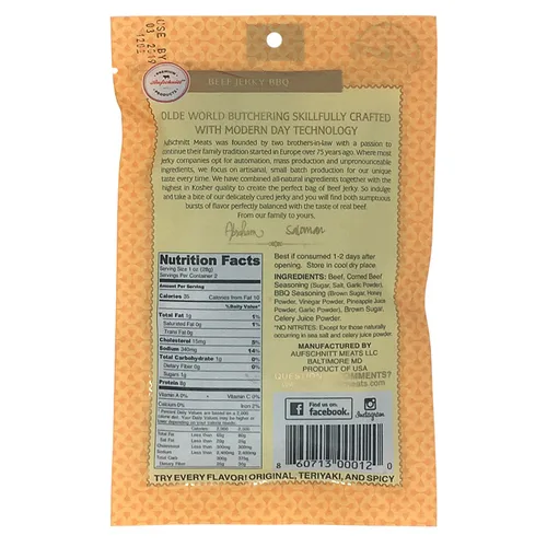 Vista 2 de Aufschnitt Beef Jerky - Barbacoa - Paquete de 12 (2 onzas cada uno) - Kosher, Glatt, certificación Star-K, sin gluten, totalmente natural, sin