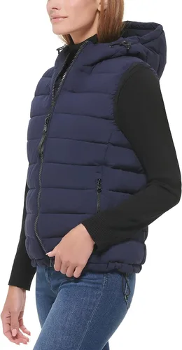 Vista 2 de Calvin Klein Chaleco acolchado de tela elástica con capucha para mujer
