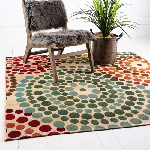 Vista 14 de Unique Loom Outdoor Modern Collection - Alfombra de área - Spark (4 pies 1 pulgada octágono beige/borgoña)