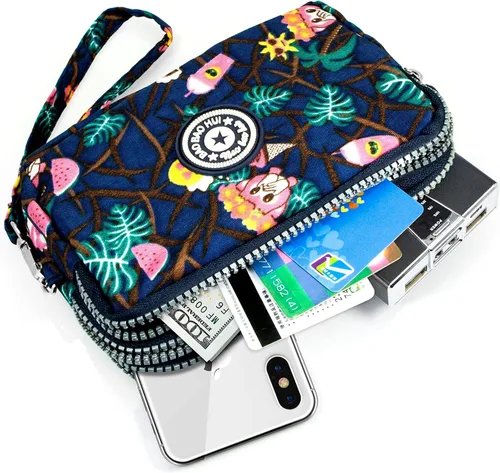 Vista 5 de BIAOTIE Cartera de pulsera de gran capacidad, Bolso de mano de nailon impreso impermeable para mujer