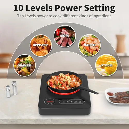 Vista 5 de VBGK Cocina eléctrica de un solo quemador, estufa eléctrica de 110 V 1800 W con control táctil LED, 10 niveles de potencia, temporizador de 4 horas