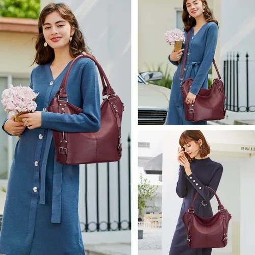 Vista 3 de Over Earth Bolsos de cuero genuino para mujer, bolso de hombro Hobo para mujer