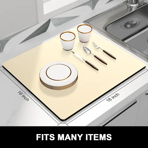 Vista 3 de Rnivvi Tapete de secado de platos para encimera de cocina, 16 x 18 pulgadas, bonita almohadilla de secado absorbente resistente al calor con goma