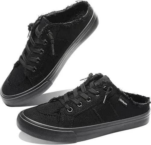 Vista 16 de Obtaom Sandalias de lona para mujer con espuma viscoelástica Clipper, tenis de moda, cómodas, fáciles de poner, sandalias sin tacón para mujer Beige