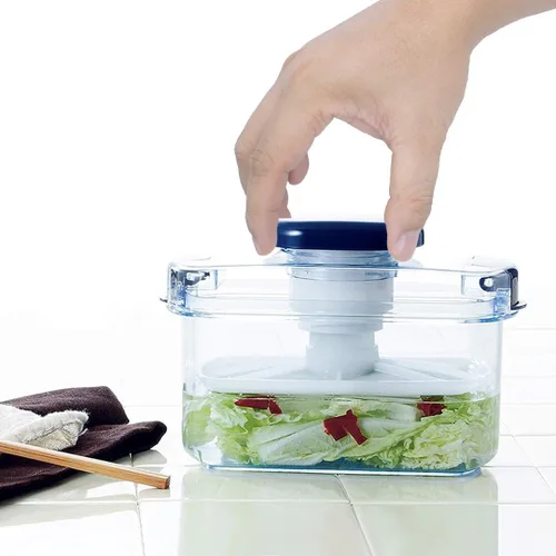 Vista 2 de Tsukemono - Contenedor rectangular para hacer pepinillos instantáneos, fabricado en Japón, sin BPA (azul 0.8 L)