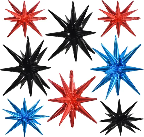 Vista 24 de TONIFUL 4 globos 4D enormes de estrella negra de 22 pulgadas, globos de aluminio de Mylar de estrella explosión para suministros de fiesta, telón