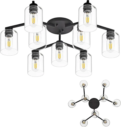 Vista 17 de Lámpara de techo semiempotrada de 1 luz, lámparas de techo de níquel cepillado, lámparas modernas para montaje en techo, luces de techo con pantalla