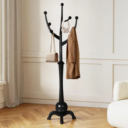 Vista 9 de Perchero de Madera Independiente con 8 Ganchos, Soporte para Abrigos de Servicio Pesado con Base Estable, Perchero Vintage de Pie para Entrada