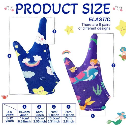 Vista 2 de Janmercy 16 Piezas Protector para Dejar de Chuparse el Dedo para Niños Guantes Masticables Transpirables Protector de Pulgar para Morderse las Uñas
