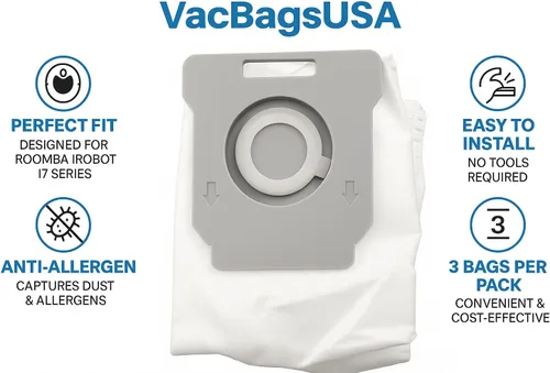 Vista 4 de Paquete de 6 bolsas para aspiradora Roomba iRobot i7 Series, reemplazo antialérgeno – VacBagsUSA, ajuste perfecto para aire más limpio