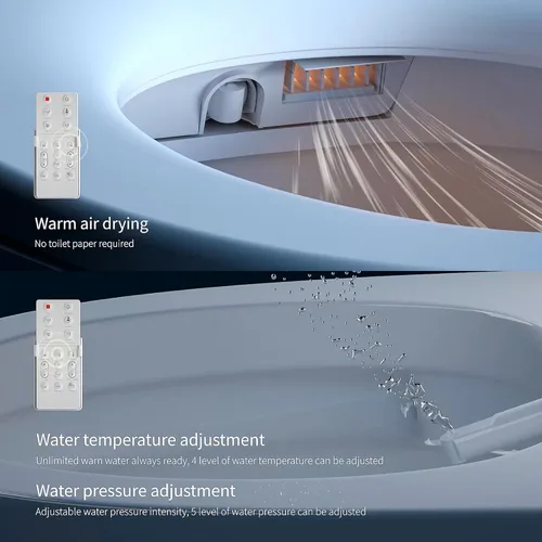 Vista 5 de EUROTO Bidé de inodoro inteligente de doble descarga de lujo, tapa de apertura y cierre automático, asiento con calefacción instantánea y agua