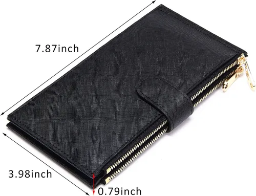Vista 4 de Badiya Billetera para mujer con bloqueo RFID, con patrón de múltiples tarjeteros, A-Classical-Negro, Classic
