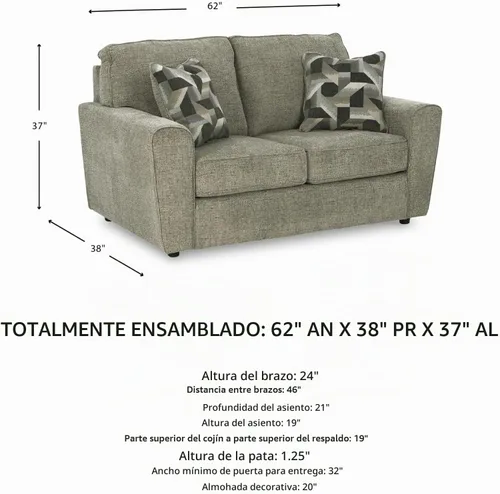 Vista 3 de Signature Design by Ashley Cascilla Sofá biplaza casual, gris claro