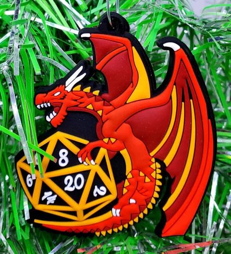 Vista 3 de Juego de 6 adornos navideños con temática de juego de rol de Dungeons and Dragons D&D (diseño inastillable)
