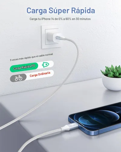 Vista 4 de Cable USB C a Lightning de 3 pies, paquete de 2 cables USB C para iPhone, certificado MFi, trenzado, tipo C, cable de carga rápida, compatible