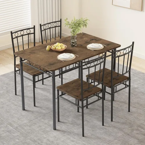 Vista 10 de Juego de mesa de comedor para 4, mesa de cocina y sillas de 5 piezas, juego de mesa de comedor rectangular con 4 sillas, juego de mesa de cocina que