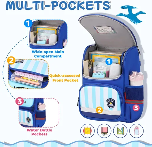 Vista 4 de Mochila para niños, mochila escolar abierta para niños y niñas para escuela primaria y primaria, mochila escolar de dibujos animados, Dinosaurio