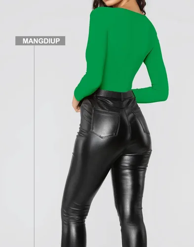 Vista 164 de MANGDIUP Body esencial para mujer, cuello redondo, manga larga, ajustado, elástico, de algodón y elastano
